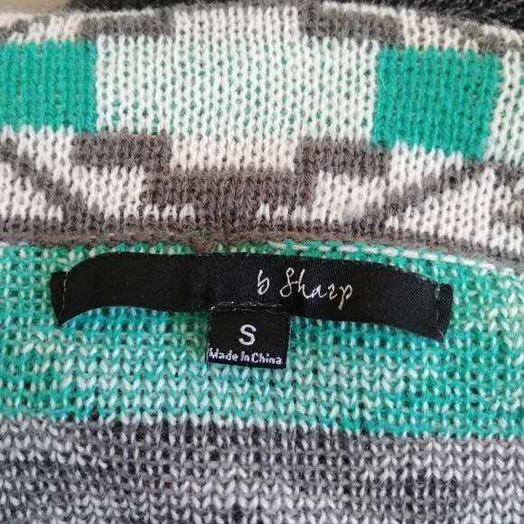 B Sharp Cardigan Fuzzy Tribal Print Mohair Sweater - Picture 5 of 6